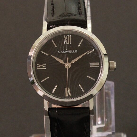 Caravelle Ladies Quartz Dress Watch By Bulova Black Textured Dial, Strap 28mm - Picture 6 of 12